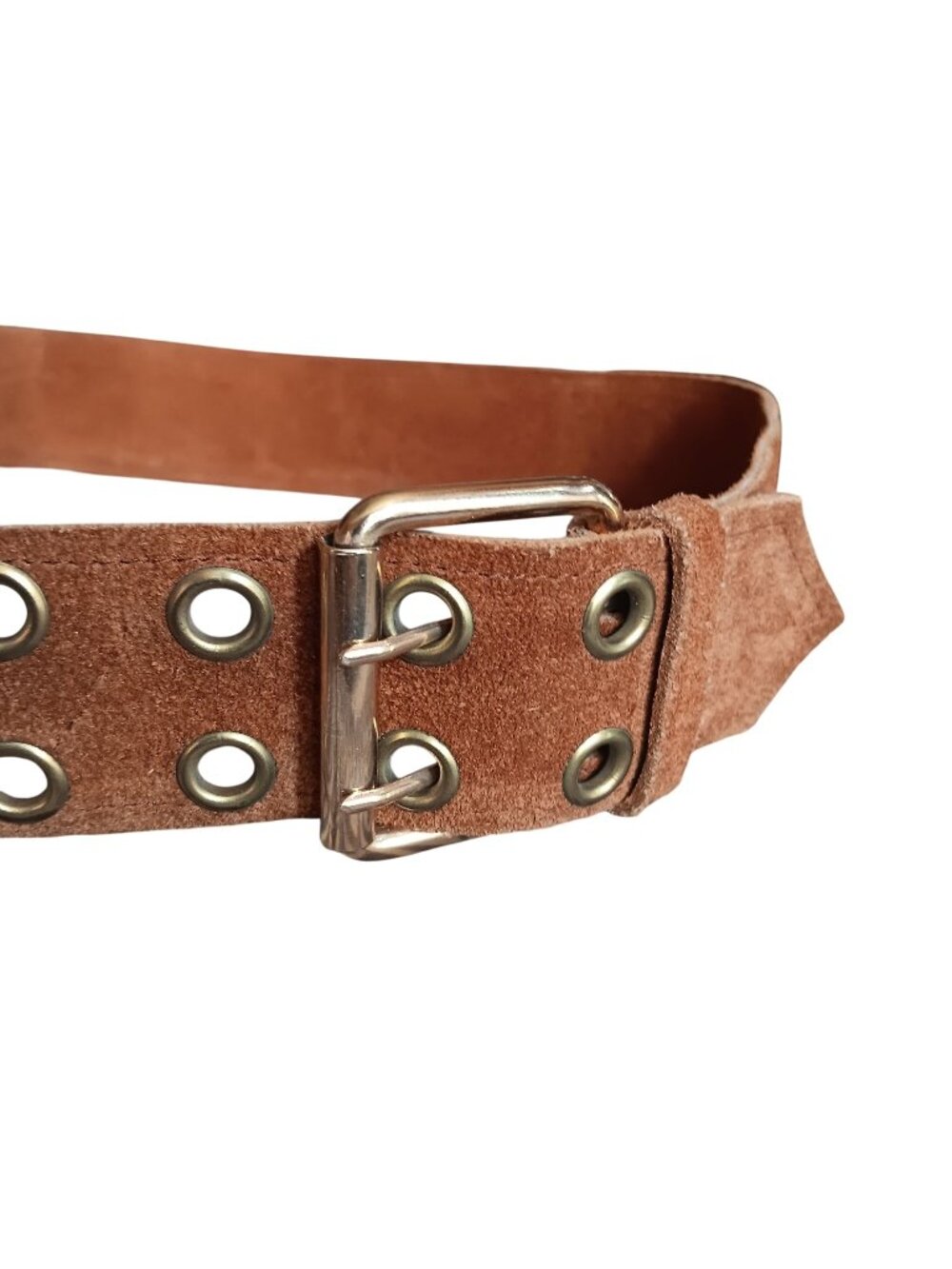 True Vintage Belt Brown 1970's 30 32 34 Suede Double Grommet Buckle Belt Spain